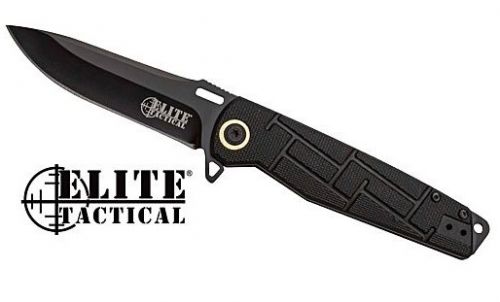 Mastery Cutlery Elite Tactical Readiness 3.5 Drop Point Plain Edge Folding Knife Black G10 Handle