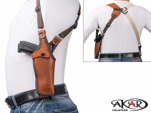 Black / Right Vertical Shoulder Leather Holster Fits GLOCK 17 - Choose your Color & Hand -