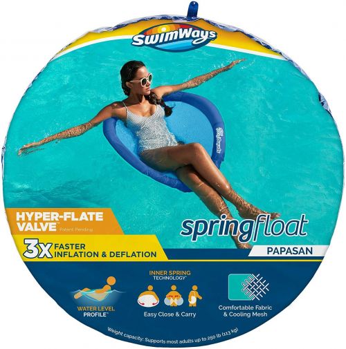SwimWays Spring Float Papasan Pool Lounger with Hyper-Flate Valve, Blue