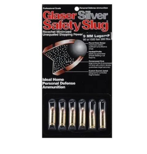 Glaser Silver 9MM +P 80 Grain Round Nose