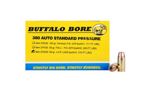 Buffalo Bore Standard Pressure Jacketed Hollow Point 380 ACP Ammo 20 Round Box