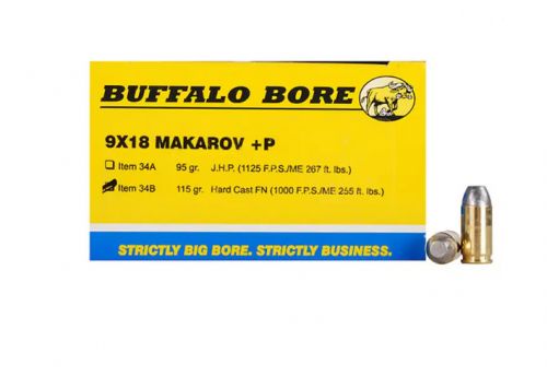 Buffalo Bore Personal Defense Flat Nose 9mmX18mm Makarov Ammo 20 Round Box