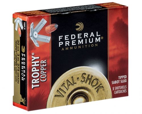 Ammo 20 GA Federal Vital-Shok 3 Trophy Copper Sabot Slug 5/8 Ounce 5 Round Box 1900 fps P209T