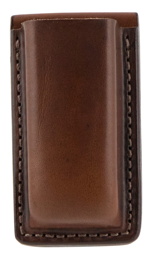Bianchi 18055 Open Top Mag Pouch Single Tan Leather Belt Clip, Belts 1.75 Wide Compatible w/Glock 17/19/22/23/30/S&W 9/40F/M&P