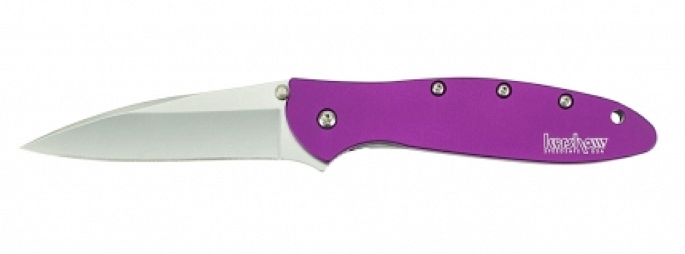 Kershaw 1660PUR Leek 3 Folding Drop Point Plain Bead Blasted 14C28N Steel Blade Purple Anodized Aluminum Handle Includes Pocket