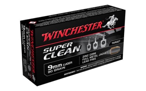 Winchester Ammo W9MMLF Super Clean 9mm 90 GR Full Metal Jacket 50 Bx/ 10