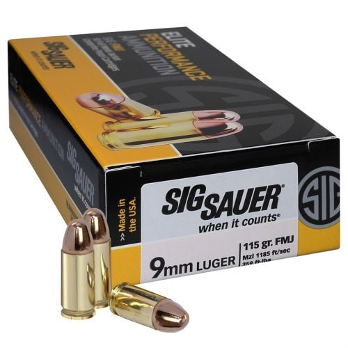 Sig Sauer Elite Ball Full Metal Jacket 9mm Ammo 115 gr 50 Round Box