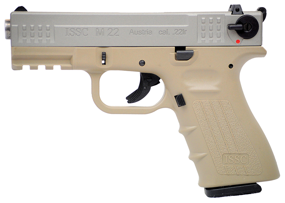 ISSC M22 SAO .22 LR  4 10+1 Desert Tan Poly Grip/Frame Chrome Slide