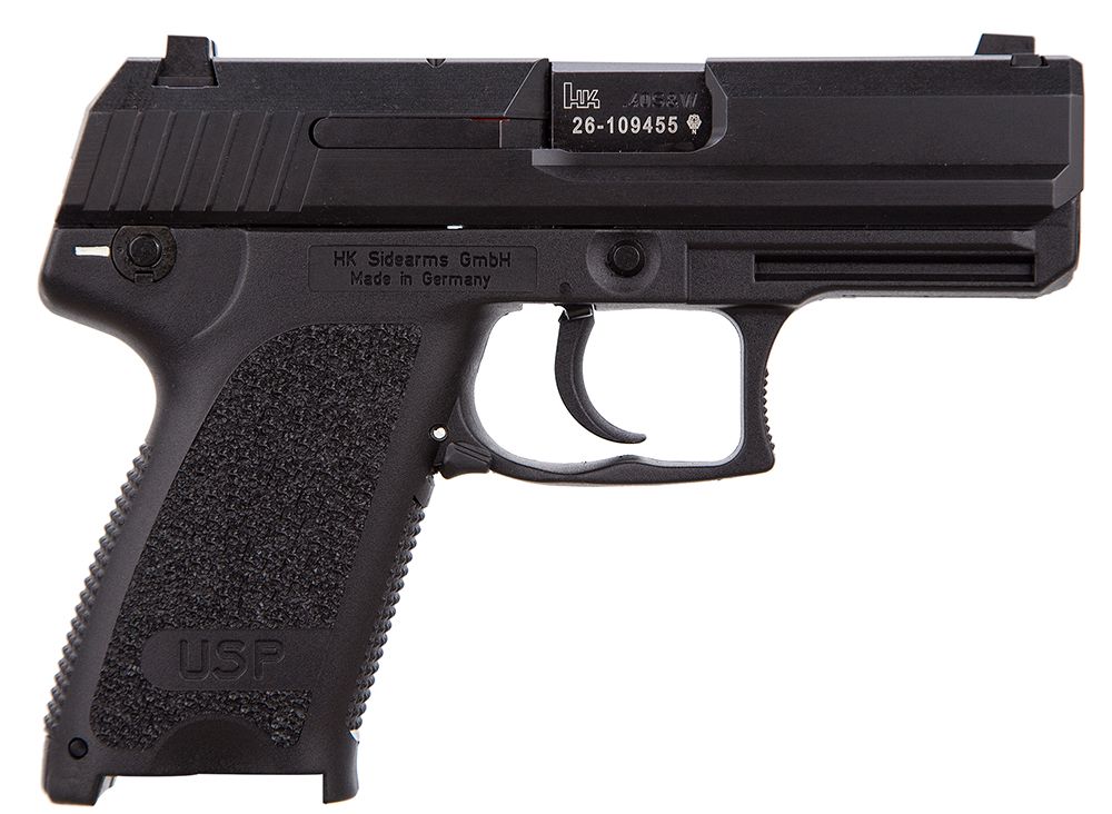 Heckler & Koch H&K USP Compact V1 40 S&W Caliber with 3.58 Barrel, 12+1  Capacity, Overall Black Finish, Serrated Trigger Guard, 81000336