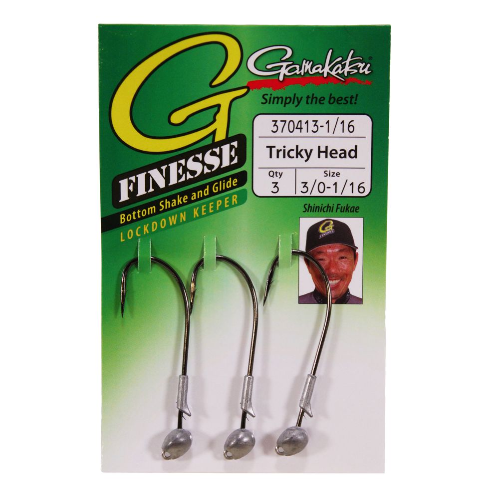 Gamakatsu G-Finesse Trickyhead Shakey Head 3/0 Hook Size, 1/16 oz, NS  Black, Package of 3