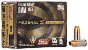 Federal Premium Personal Defense Hydra-Shock Deep Hollow Point 9mm Ammo 20 Round Box