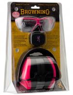 Browning Range Kit For Her Plastic 27/31 dB Over the Head Pink Ear Cups w/Black Band & Buckmark Logo Muffs, Smoke Lens w/ - 126373