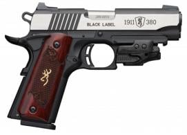 Browning 051953492 1911-380 Black Label Medallion 380 ACP 3.63" 8+1 Matte Black Stainless Steel Slide Rosewood with Integrated G - 051953492