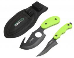 HME Skinning Kit 3.50" Skinner w/Gut Hook/Caping Plain/Gut Hook Black Oxide 420HC TPR Green Handle Fixed - HMEKN-2PSGC