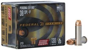 Federal Premium Personal Defense 38 Spl + P 130 gr Hydra-Shok Deep Hollow Point 20 Bx/ 10 Cs - P38HSD1