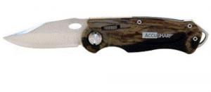 AccuSharp Sport 3" Folding Plain Stainless Steel Blade Camo Anodized Aluminum Handle - 704C