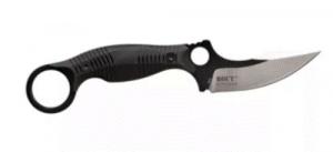 Elite Tactical Rout 3.25" Fixed Persian Plain Black Satin D2 Steel Blade/ Black Textured w/Finger Ring & Thumb Hole - ETFIX007BKCS