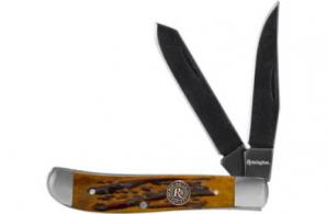 Remington Accessories Backwoods Trapper Folding Stonewashed Carbon Steel Blade/Coffee Brown w/Remington Medallion Bone Han - 15642