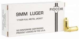 Fiocchi 9FMJ115 White Box 9mm Luger 115 gr Full Metal Jacket (FMJ) 50 Per Box/20 Cs - 514