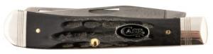 Case 65090 Trapper 3.25"/3.27" Folding Clip Point/Spey Plain Stonewashed Satin S35VN SS Blade/Rough Black Jigged Handle - 201