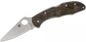 Spyderco Delica 4 Flat Ground 2-7/8" VG10 Satin Plain Blade, Zome Green FRN Handles - 260