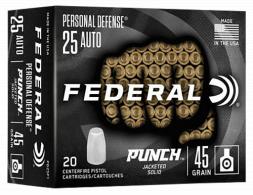 Federal .25 ACP 45 gr Punch Hollow Point 20 Per Box/ 10 Case - PD25P1