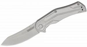 Kershaw Husker EDC 3" Folding Knife, Trailing Point Blade, Stonewashed Stainless Steel Handle - 1380X