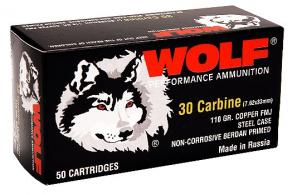 Wolf 30 Carbine 110 Grain Copper Full Metal Jacket - 30FMJ