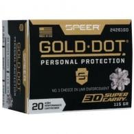 Speer Gold Dot Hollow Point 30 Super Carry Ammo 115gr  20 Round Box - 24261GD