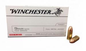 Winchester Full Metal Jacket 9mm NATO Ammo 124 gr 50 Round Box - Q4318