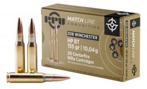 PPU Match 308 Win 155 gr Hollow Point Boat-Tail (HPBT) 20 Bx/ 10 Cs