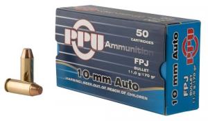Main product image for PPU Handgun 10mm Auto 170 gr Flat Point Jacketed (FPJ) 50 Bx/ 10 Cs