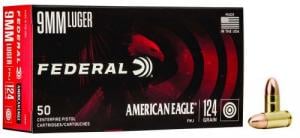 Federal American Eagle Full Metal Jacket 9mm Ammo 124 gr 50 Round Box