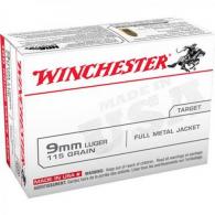 Winchester USA Full Metal Jacket 9mm Ammo 115 gr 100 Round Box