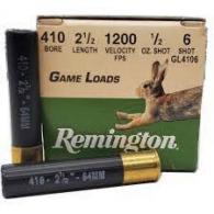 Remington Game Loads GL4106, 410 Gauge, 2 1/2", 1/2 oz, 1200 fps, #6 Lead Shot, 20 Rd/bx