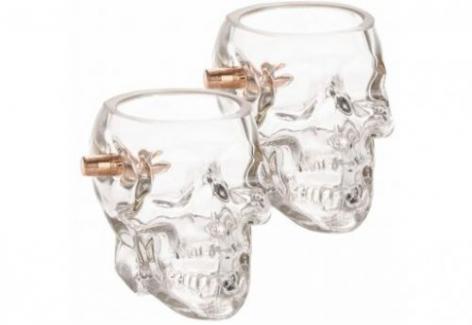 2 Monkey Skull Whiskey Glass With A .308 Bullet 2-Pack - LSBWGSK2