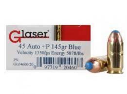 GLASER SILVER .45 ACP+P 145GR 20/500 - GL04800/20