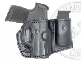 Right / Black Bersa Thunder .380 ACP OWB Right Hand Belt Holster with Mag Pouch Leather Holster - 6MYH107LP_BL