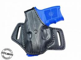 Black / Left Smith & Wesson BODYGUARD .380 Right Hand OWB Thumb Break Black Leather Belt Holster - 35MYH105LP_BL_LH