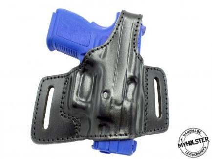 BLACK / RIGHT Springfield XD 9mm Subcompact OWB Pancake Style Thumb Break Belt Leather Holster - 40MYH101LP_BL