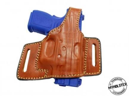 BROWN / RIGHT Springfield XD 9mm Subcompact OWB Pancake Style Thumb Break Belt Leather Holster - 40MYH101LP_BR