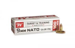 WINCHESTER TARGET & TRAINING 9MM NATO AMMO 124gr FMJ 100RD BOX