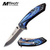 Mtech USA Assisted 3.25 in Blade Blue Stainless Handle - MT-A1005BL