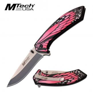 Mtech USA Assisted 3.25 in Blade Pink Stainless Handle - MT-A1005PK