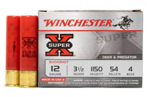 Winchester 12 Gauge 3 1/2 in 54 Pellet - 4 Buck Super X 5/Box - XB12L4