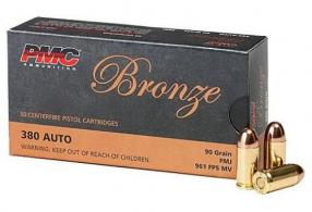 PMC Bronze 380 ACP  90 Grain Full Metal Jacket 50rd box - 380A