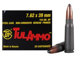 TulAmmo Soft Point 7.62 x 39mm Ammo 20 Round Box - UL076208