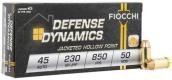 Fiocchi Defense Dynamics  45 ACP Ammo  Jacketed Hollow Point 230gr 50 Round Box