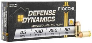 Fiocchi Defense Dynamics  45 ACP Ammo  Jacketed Hollow Point 230gr 50 Round Box - 45T500