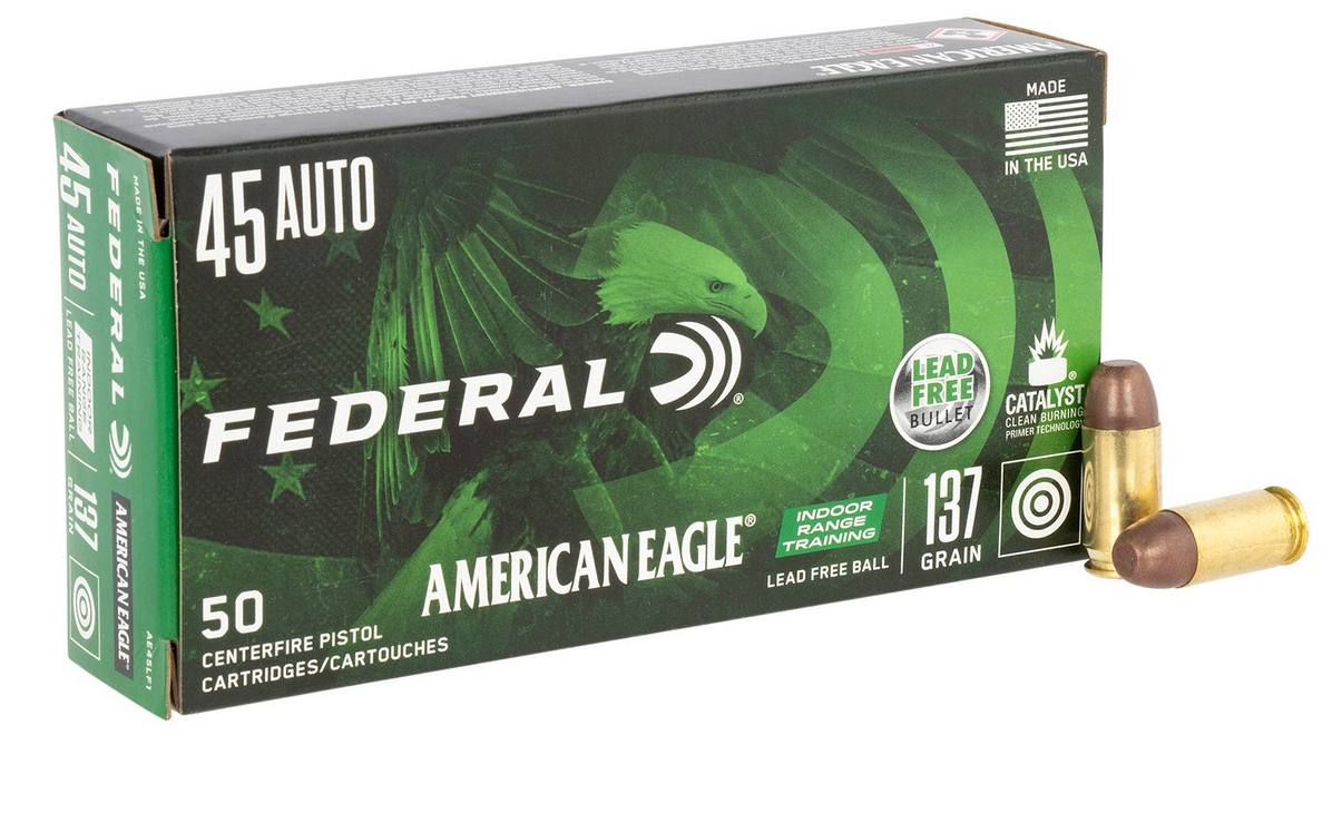 Federal American Eagle IRT Lead Free Full Metal Jacket 45 ACP Ammo 140gr 50  Round Box, AE45LF1